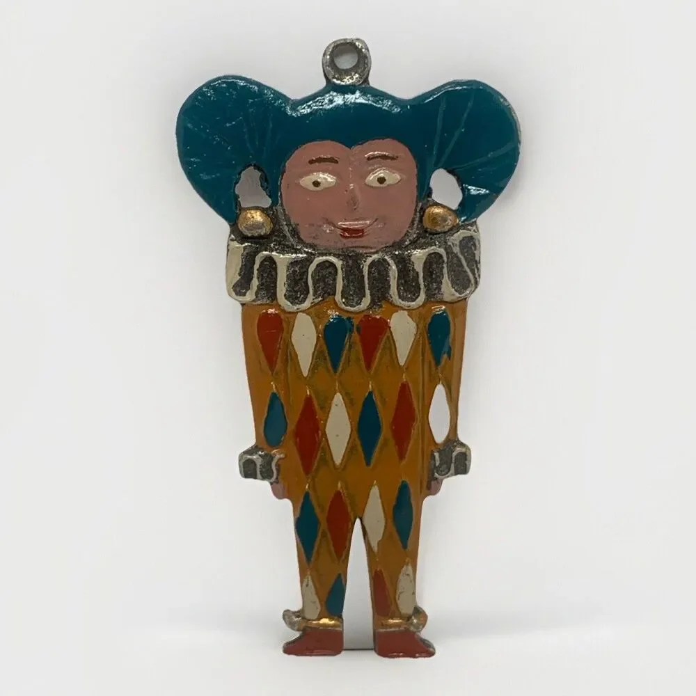 Kuhn Zinn? Pewter Ornament Jester Painted Charm Holiday Christmas Decoration 2”